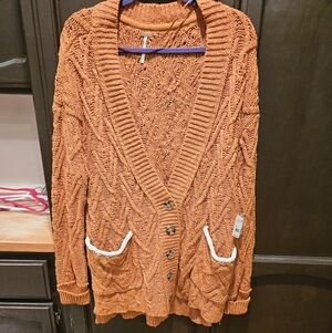 NWT Free People Isla "Pumpkin Pie" Oversized Cable Knit Cardigan Never Tried On